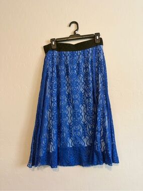 LuLaRoe Royal Blue Lace A-Line Skirt with Black Waistband